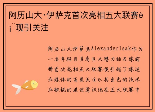 阿历山大·伊萨克首次亮相五大联赛表现引关注